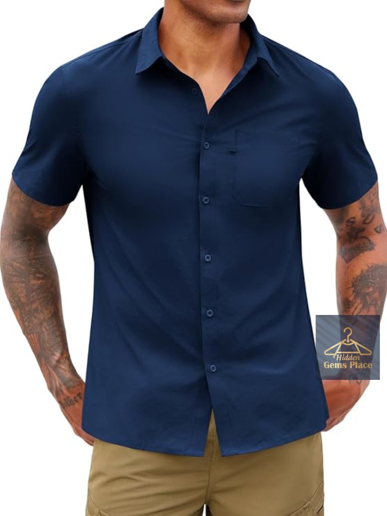 Men's Button Down Short Sleeve Fishing Shirt Quick Dry Mesh Outdoor Work
